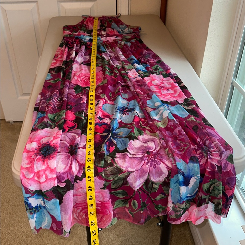 NWT London Times Floral Halter Maxi Dress in Magenta and Blue Size 6 - Picture 10 of 15